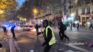 French police surrender and run like scared children in Paris riot