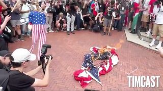 Pro-Palestine Protestors Remove American Flag outside of Union Station in Washington and Burn it while Chanting "Allah Akbar"