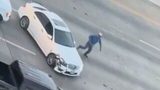 White Mercedes Flees Scene After Dramatic Highway Crash on I-35 in Dallas