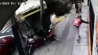 Watch the Guy trying to Get Away from the Out of Control Bus
