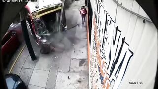Watch the Guy trying to Get Away from the Out of Control Bus