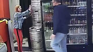Redhead Cashier in Pub is Randomly Attacked by Desperate Old Man