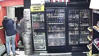 Redhead Cashier in Pub is Randomly Attacked by Desperate Old Man