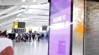 Sick Eco-clowns attack Heathrow Airport, London.