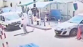Lady falls and is accidentally hit by a car (She did not see it )