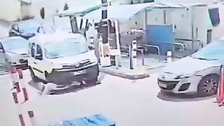 Lady falls and is accidentally hit by a car (She did not see it )