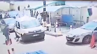 Lady falls and is accidentally hit by a car (She did not see it )