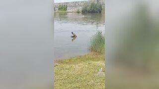 Illegal naked migrant make shit to the lake