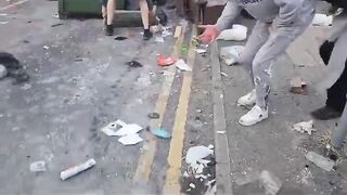 Double HIT: Rioter gets Hit by a Brick in the Face and in the Private Area..