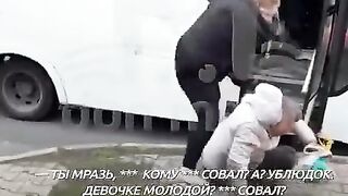 enraged woman beat up a pervert who was harassing a young woman on public transport.