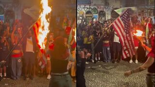 Brazilian activist set an American flag on fire to protest Trump support of Bolsonaro