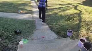DELIVERY DRIVER HURLS PACKAGE at CAT LYING CALMLY on PORCH in VIRGINIA BEACH
