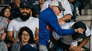 Guy rips a baseball from an elderly man’s hands