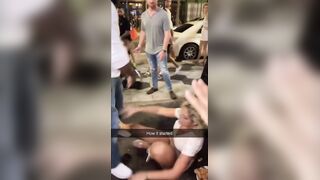 BLACK MAN BRUTALLY SHOVING A WHITE WOMAN TO THE GROUND AND CHOKING HER
