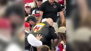 Bikers for Trump PERSONALLY picked up an agitator and REMOVED him from Trump's rally, REFUSING to wait for police to show up