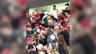 Bikers for Trump PERSONALLY picked up an agitator and REMOVED him from Trump's rally, REFUSING to wait for police to show up