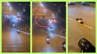 One of the Stoopid biker's bike fly up in the air