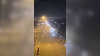 One of the Stoopid biker's bike fly up in the air