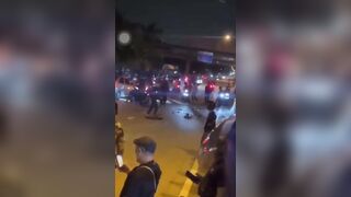 One of the Stoopid biker's bike fly up in the air