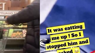 Influencer confronts kid asking him why he was laughing while walking behind her