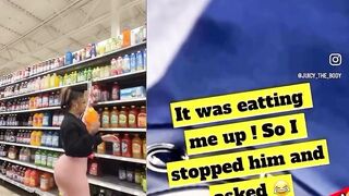 Influencer confronts kid asking him why he was laughing while walking behind her