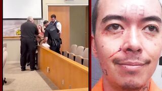 Man CARRIED into court after allegedly murdering his father and stepmother.