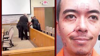 Man CARRIED into court after allegedly murdering his father and stepmother.
