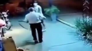 Security Guard with a Shotgun Fights..then just Decides to End the Confrontation