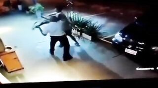 Security Guard with a Shotgun Fights..then just Decides to End the Confrontation