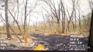 First Person View of Armed Drone slipping into German Tank at Last Second (In Russia)