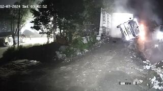One Vehicle No Collision Fatal Truck Accident (Watch Slow Motion)