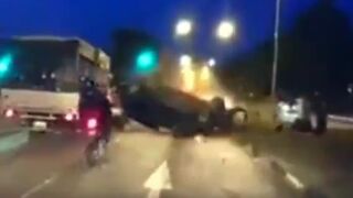 Car Overturns and takes out 2 Bikers on the Highway (Final Destination)