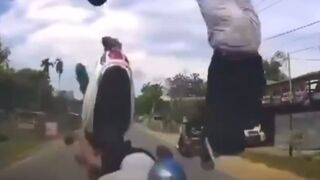 Girl and Guy Students having FUN. Terrible Way to End your Ride