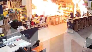 Crazy Man Ignites Himself in Hardware Store