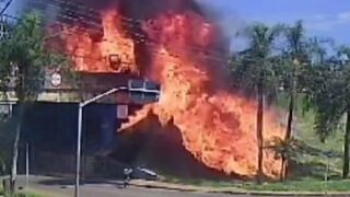 FULL Video: Tanker truck explodes and driver jumps out of burning cabin
