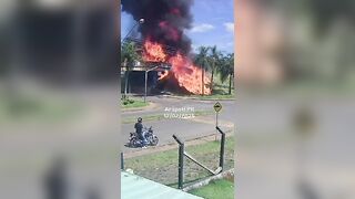 FULL Video: Tanker truck explodes and driver jumps out of burning cabin