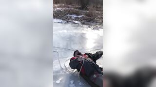 Creepy Scene shows 2 Dead Fishermen Frozen to Death on Top of Pond