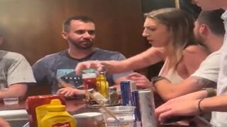 Drunk TDS Liberal White Woman Squirts Ketchup All Over Two Men At The Bar