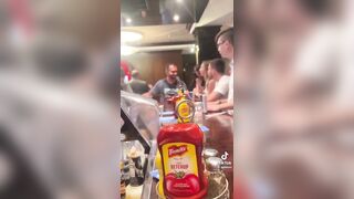 Drunk TDS Liberal White Woman Squirts Ketchup All Over Two Men At The Bar