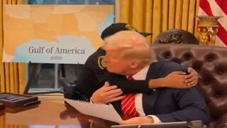 Trump Invites Secret Service Agent DJ Daniel to the Oval and gets a Big Hug.