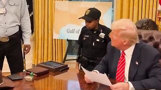Trump Invites Secret Service Agent DJ Daniel to the Oval and gets a Big Hug.