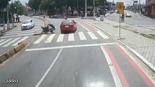 Driver runs through a pedestrian crossing then hits a motorcyclist and a man in a wheelchair