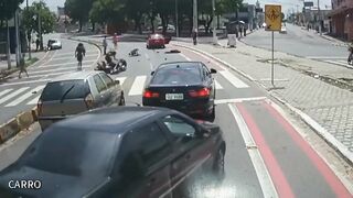Driver runs through a pedestrian crossing then hits a motorcyclist and a man in a wheelchair