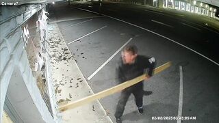 Man with Wood Pole smashes Windows at 8 Businesses then Laughs It Up (Wouldn't We all be so Lucky)