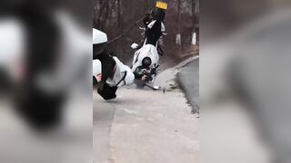 Stupid Chinese biker making a video gone very wrong