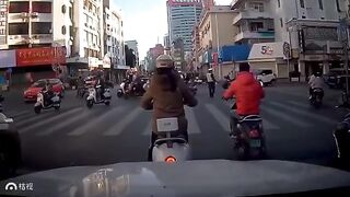 Crazy Bull savagely crashed Chinese girl on moped