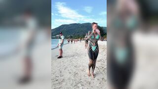 Girl Spent a LOT on Tattoo's to have this Glorious Moment on the Beach