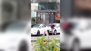 Guy Smashing Tesla's..Second Victim tries to Console?