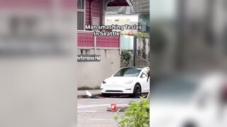 Guy Smashing Tesla's..Second Victim tries to Console?