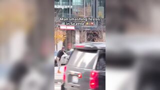 Guy Smashing Tesla's..Second Victim tries to Console?